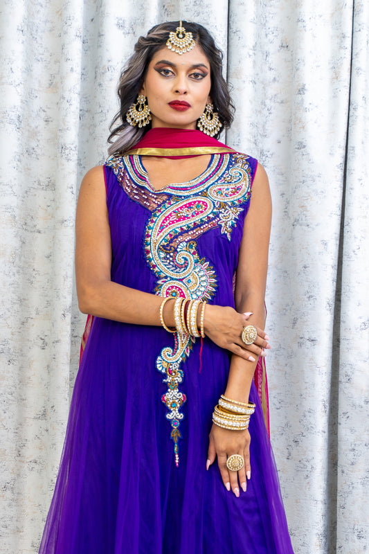 Purple Net Punjabi with Swarovski Stone Work