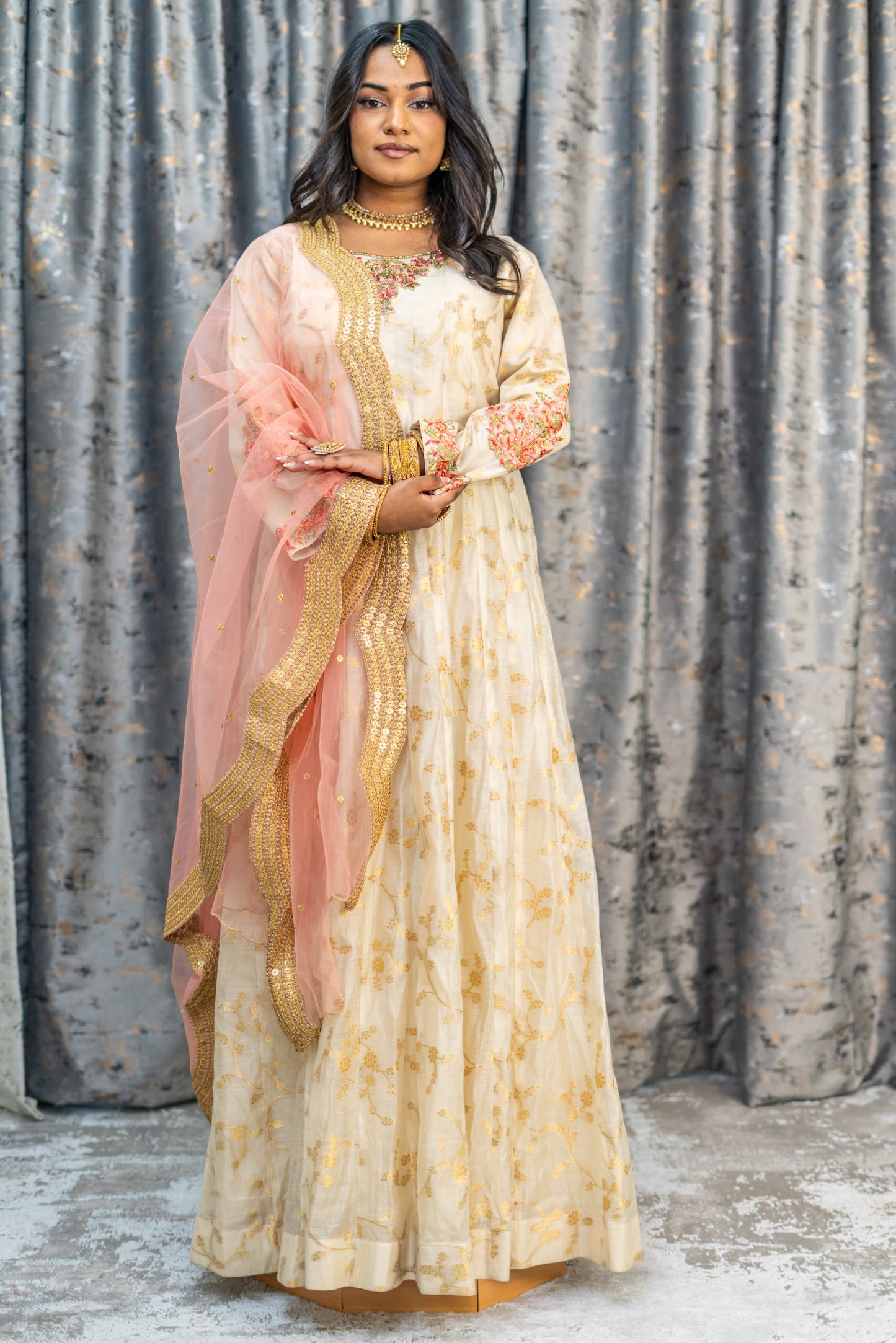 Cream Brocade Punjabi Set with Embroidery and Swarovski Work