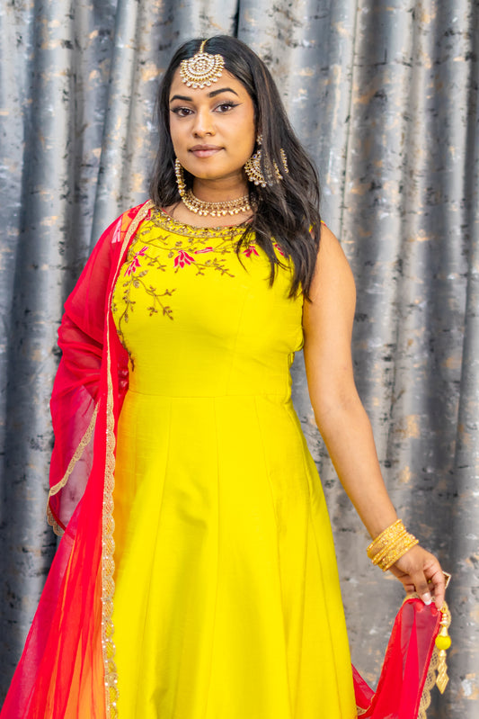 Yellow Printed Cotton Punjabi Set