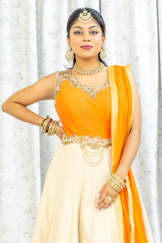 Cream & Orange Cotton Punjabi Set