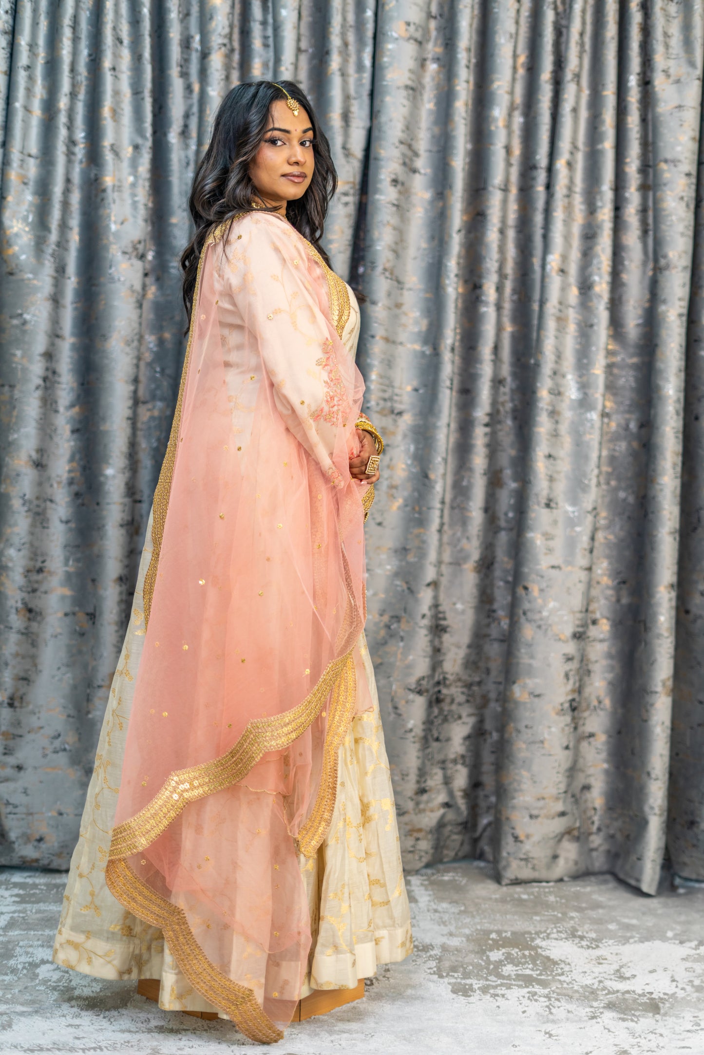 Cream Brocade Punjabi Set with Embroidery and Swarovski Work