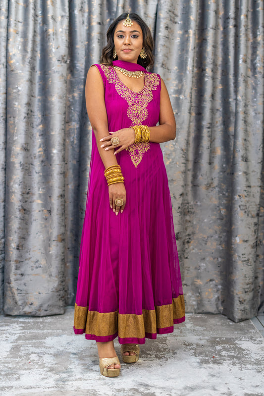 Purple Net Punjabi Set with Swarovski Stone Work