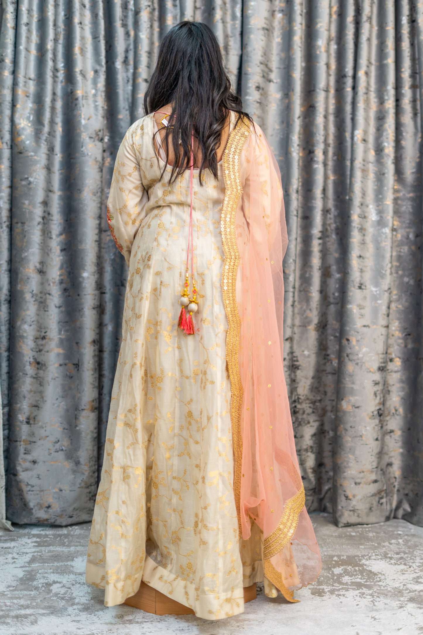 Cream Brocade Punjabi Set with Embroidery and Swarovski Work
