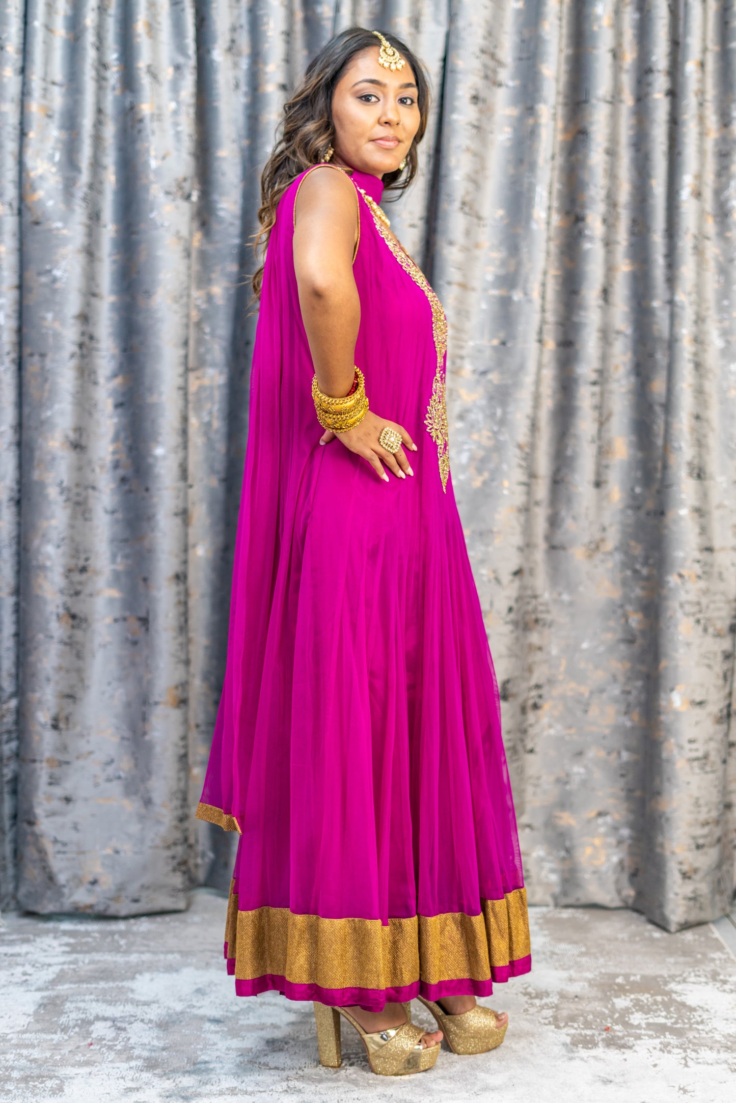 Purple Net Punjabi Set with Swarovski Stone Work
