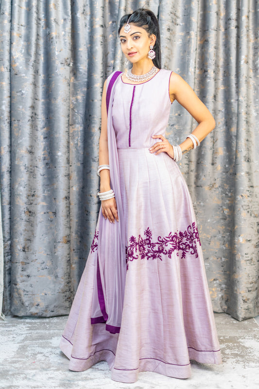 Purple Raw Silk Punjabi Set with Embroidery
