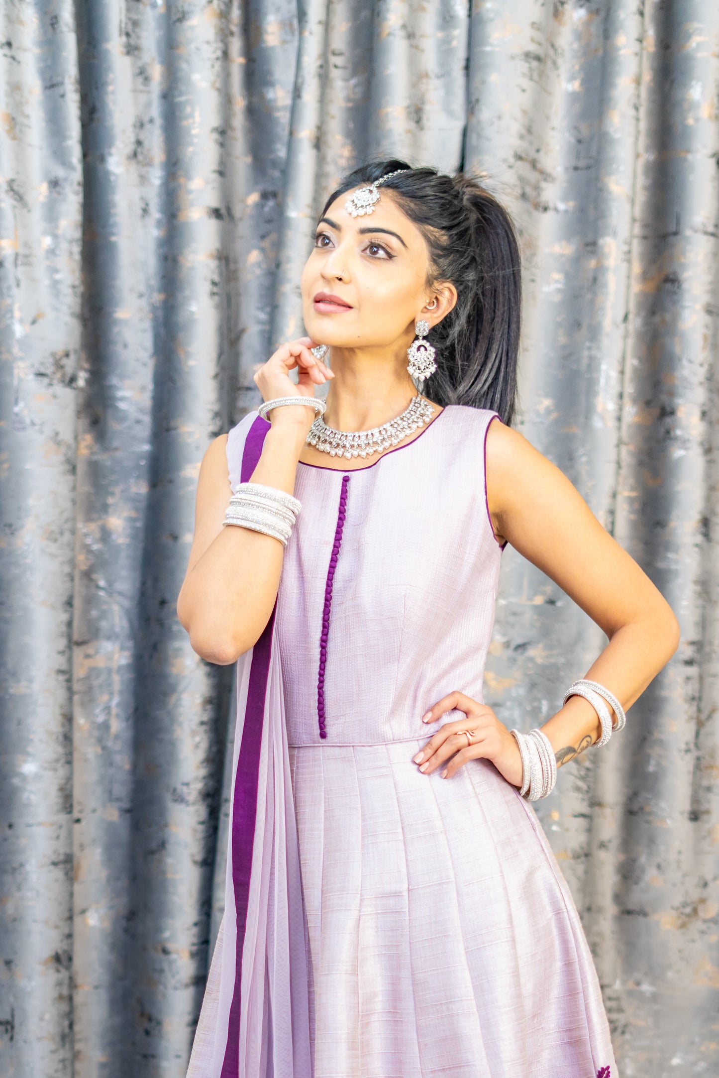 Purple Raw Silk Punjabi Set with Embroidery