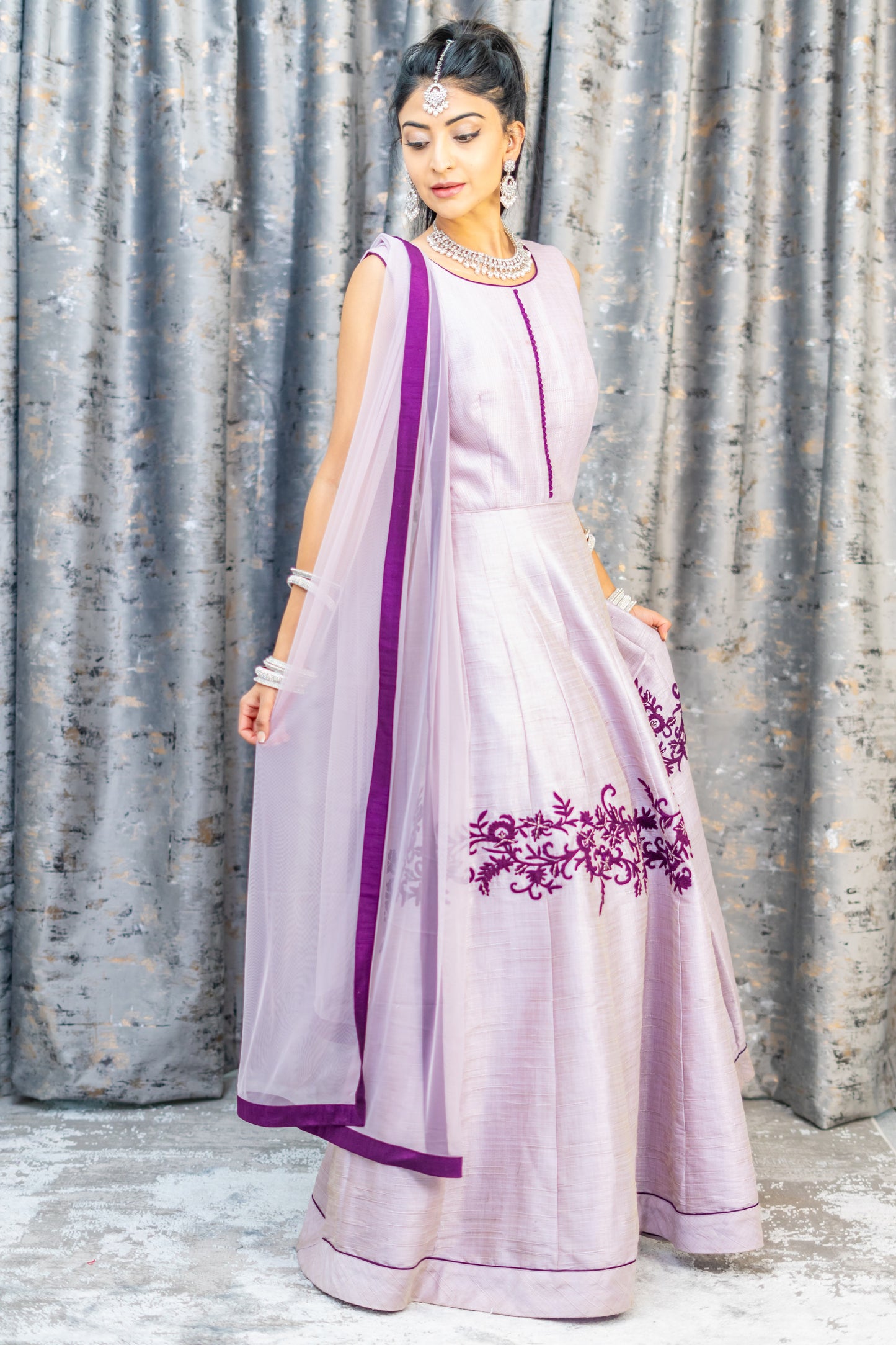 Purple Raw Silk Punjabi Set with Embroidery