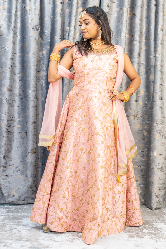 Peach Silk Punjabi Set with Gold Embroidery