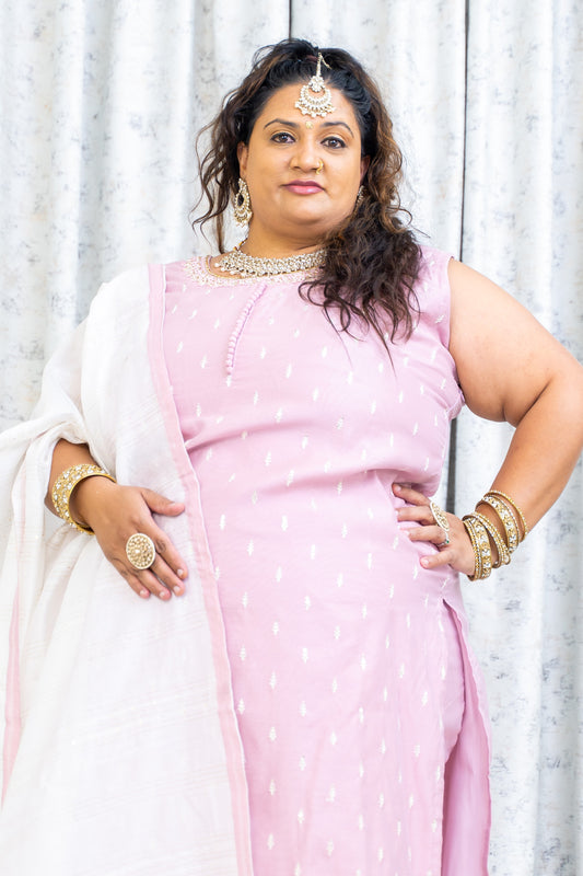 Pink Chinon Silk Punjabi Set