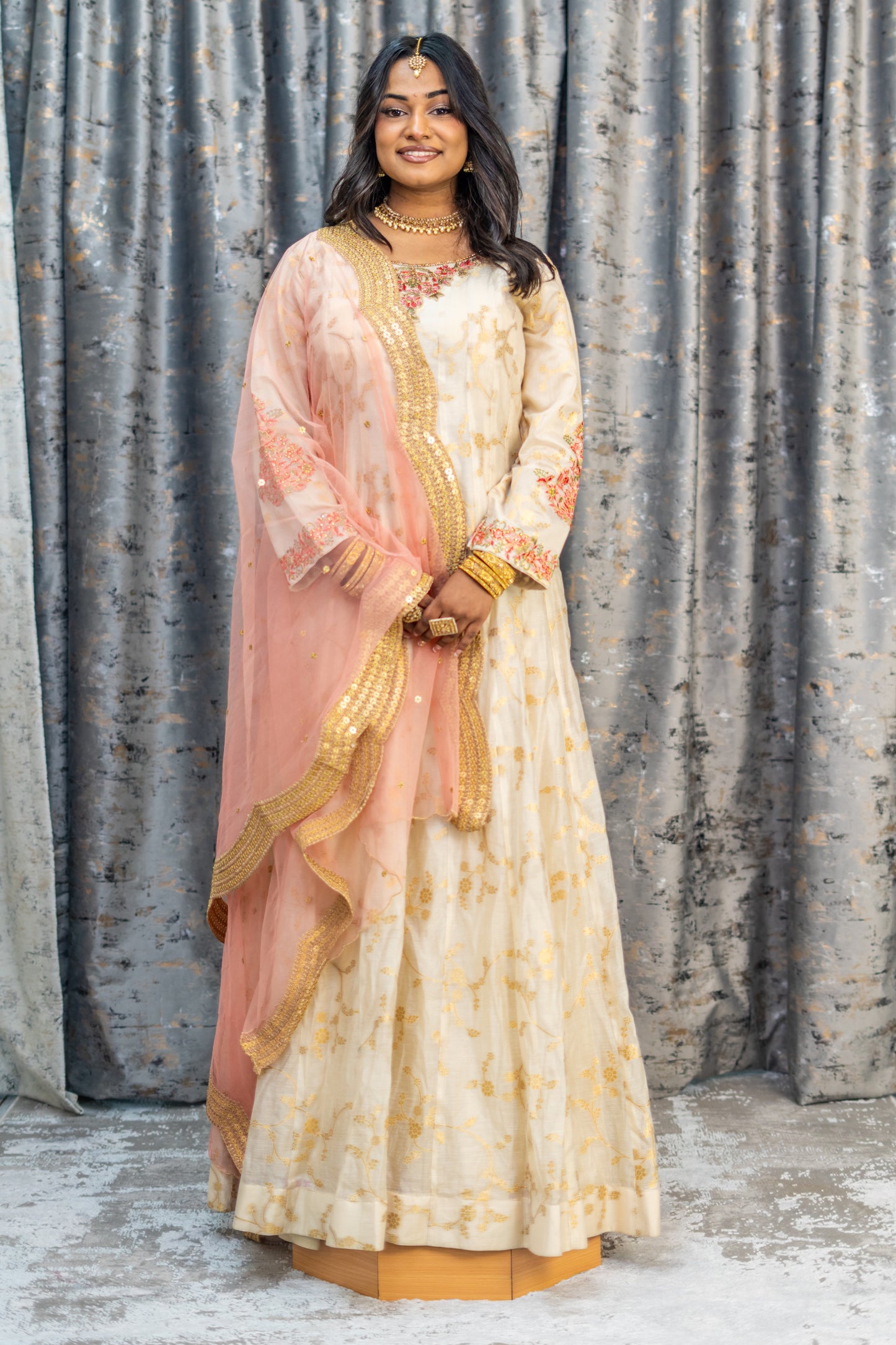Cream Brocade Punjabi Set with Embroidery and Swarovski Work