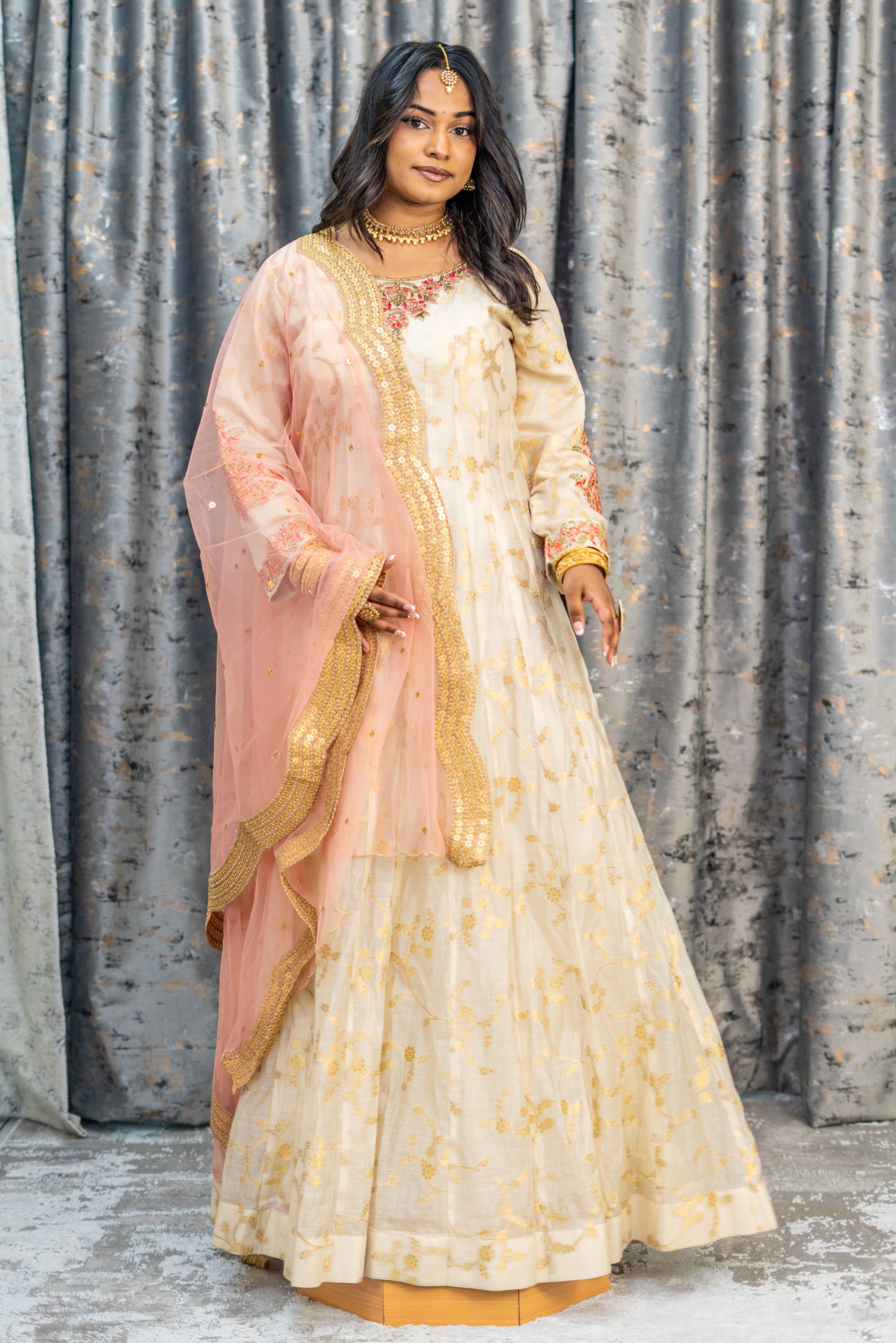 Cream Brocade Punjabi Set with Embroidery and Swarovski Work