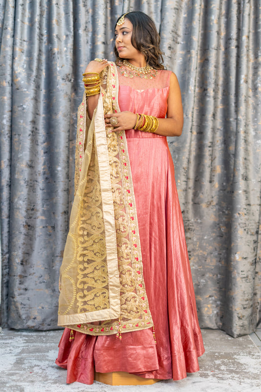 Dusty Pink Raw Silk Punjabi Set with Contrast Dupatta