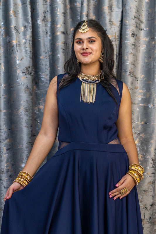 Navy Blue Velvet Silk Punjabi