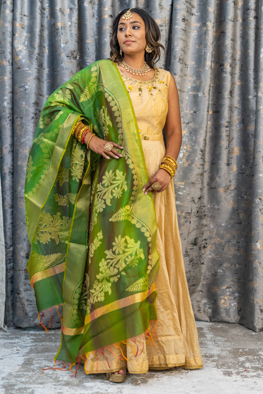 Creamy Gold Cotton Punjabi Set with Contrast Dupatta