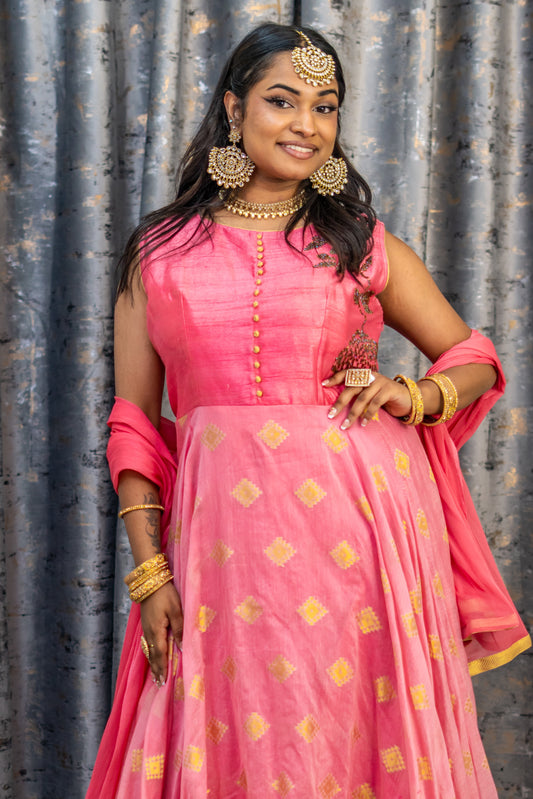 Pink Chinon Silk Punjabi Set
