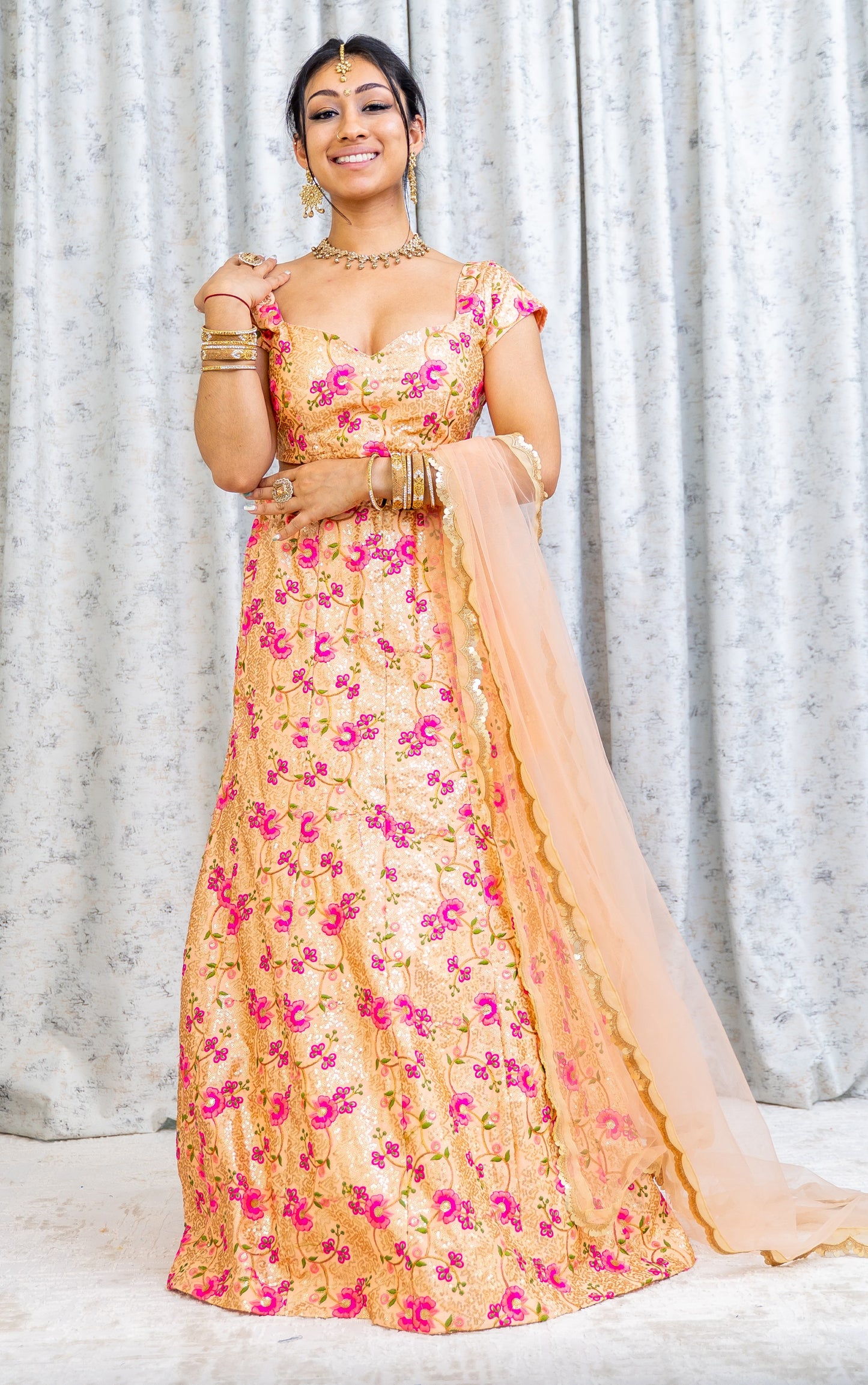 Peach Colourful Cotton Lehnga Choli with Embroidery