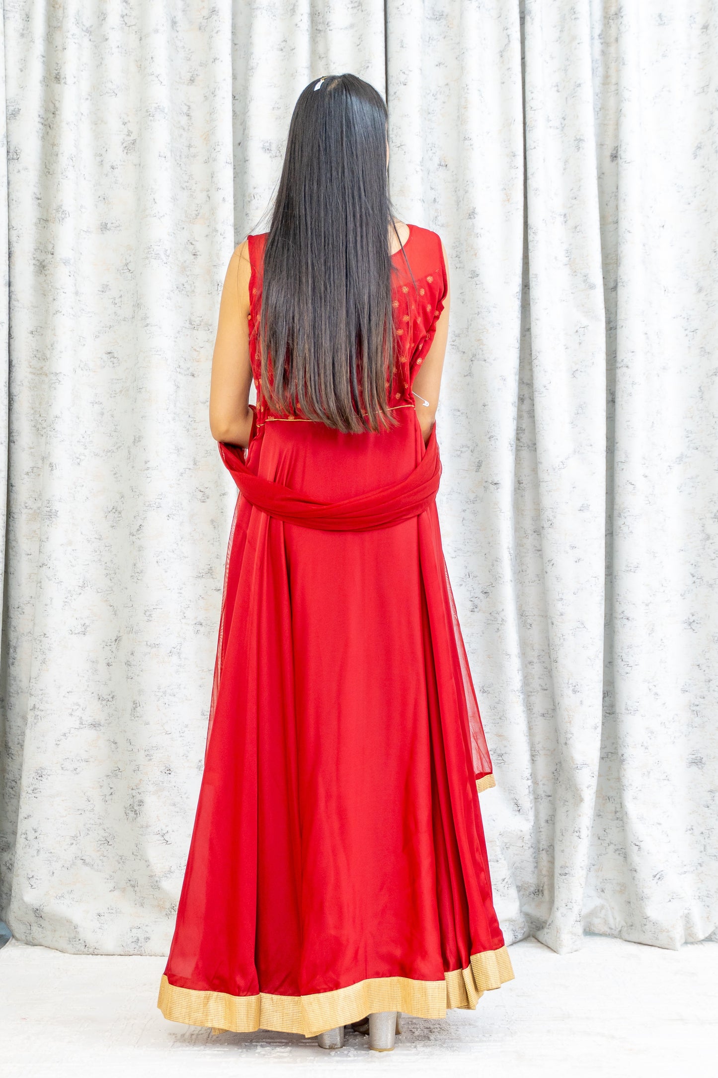 Red Chinon Silk Punjabi Set