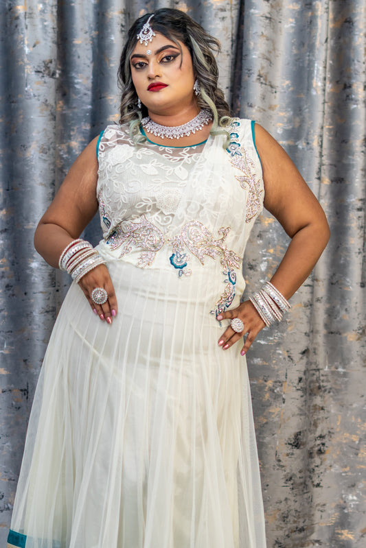 White Punjabi Set with Swarovski Stone Work