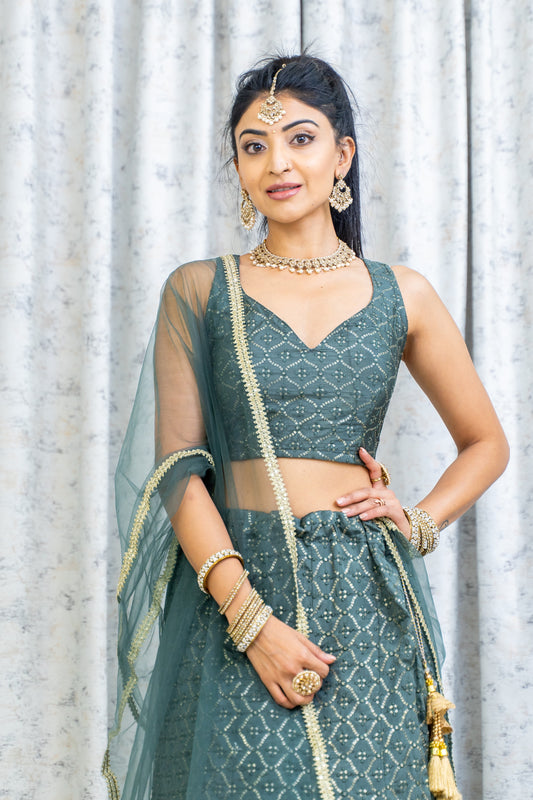 Grey Cotton Lehnga Choli with Embroidery