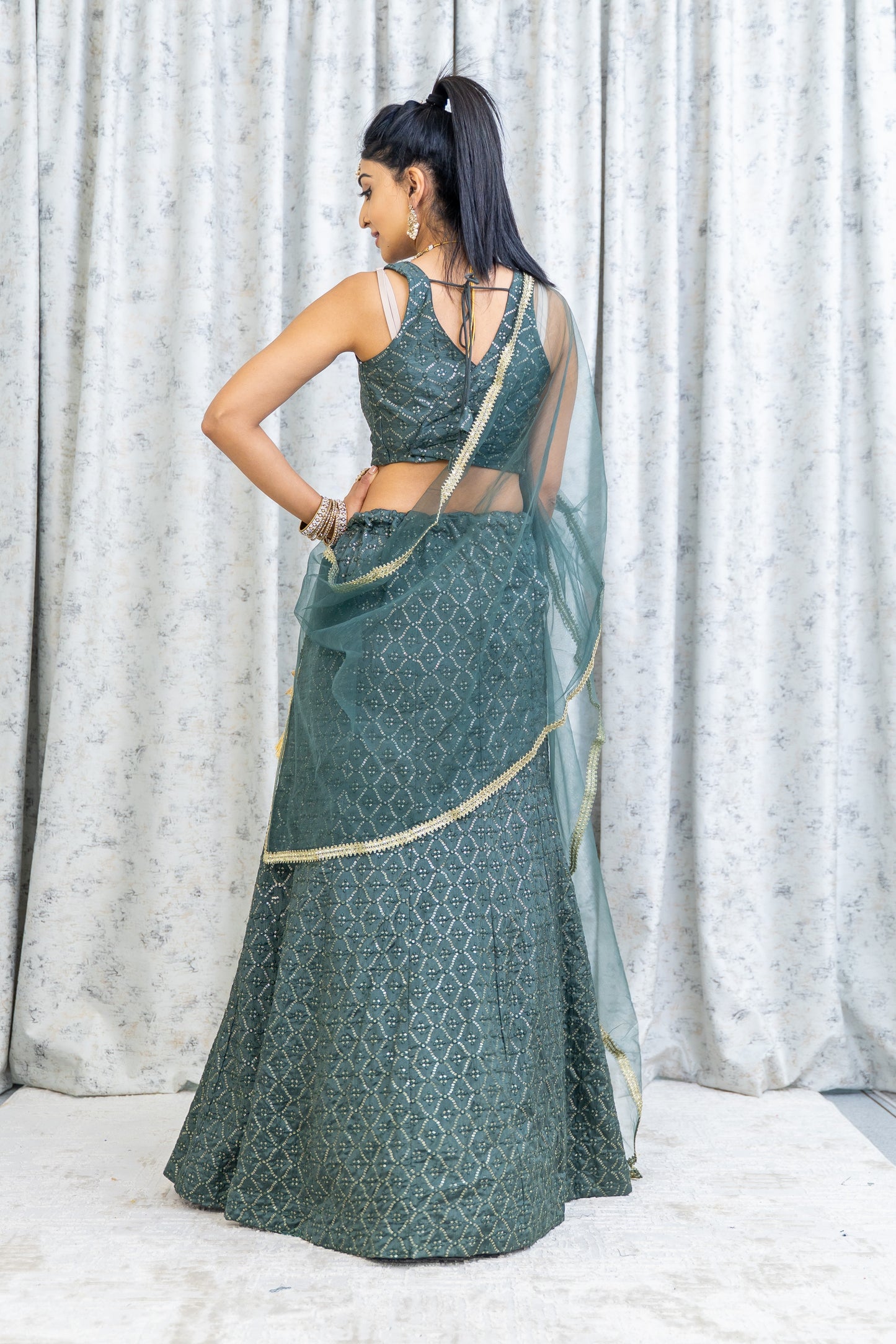 Grey Cotton Lehnga Choli with Embroidery