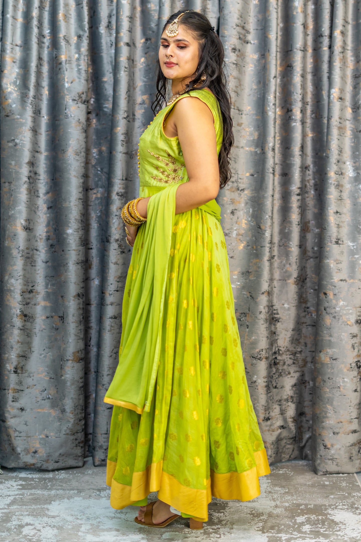 Green Soft Brocade Punjabi Set With Embroidery