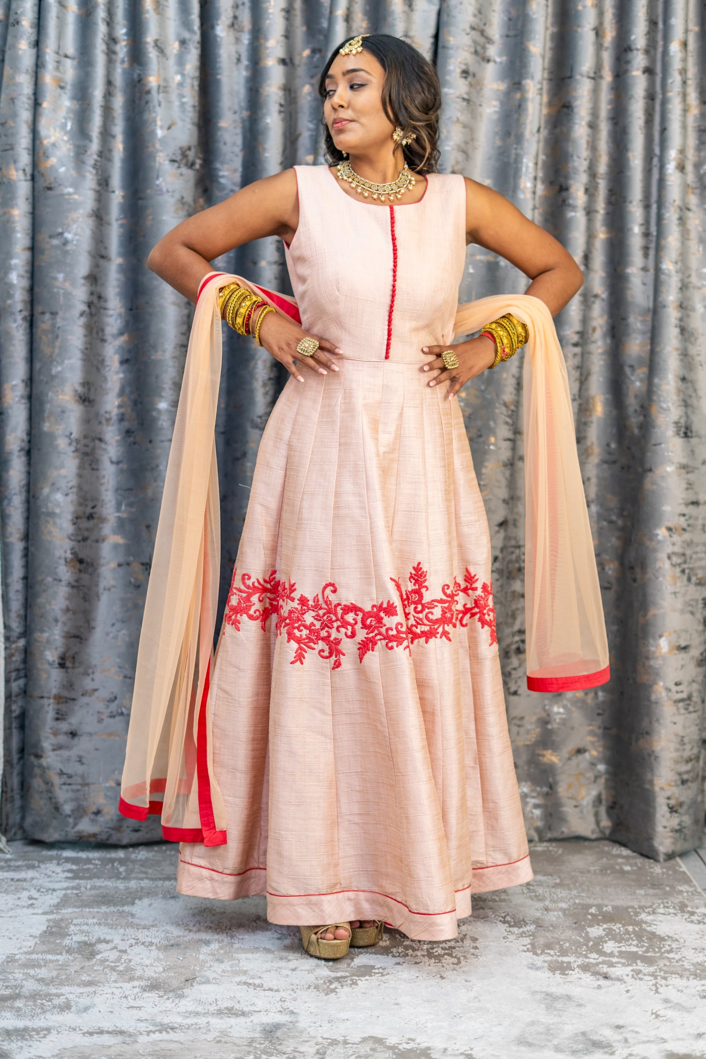Pink Raw Silk Punjabi Set with Embroidery