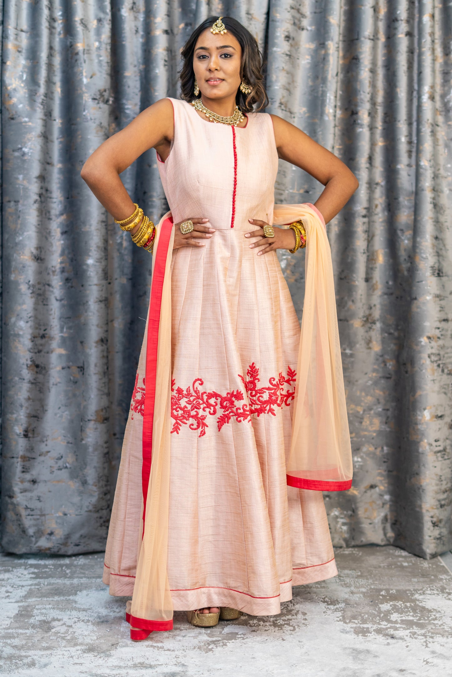 Pink Raw Silk Punjabi Set with Embroidery