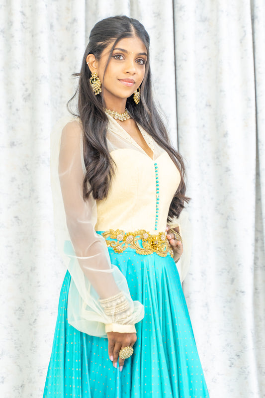 Blue Chinon Silk Anarkali