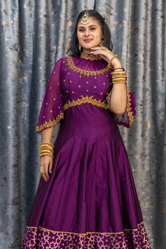 Purple Raw Silk Punjabi Set with Swarovski Stone Work