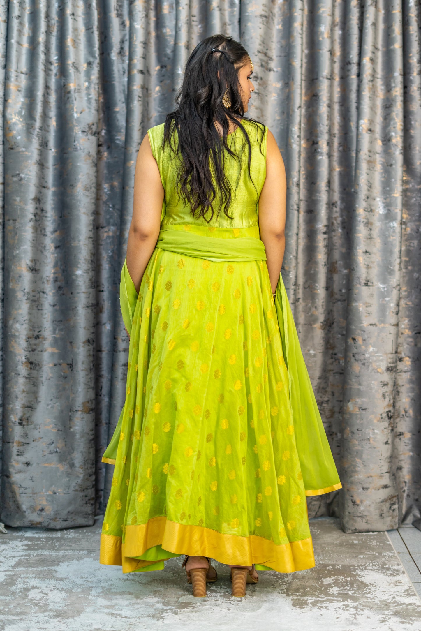 Green Soft Brocade Punjabi Set With Embroidery