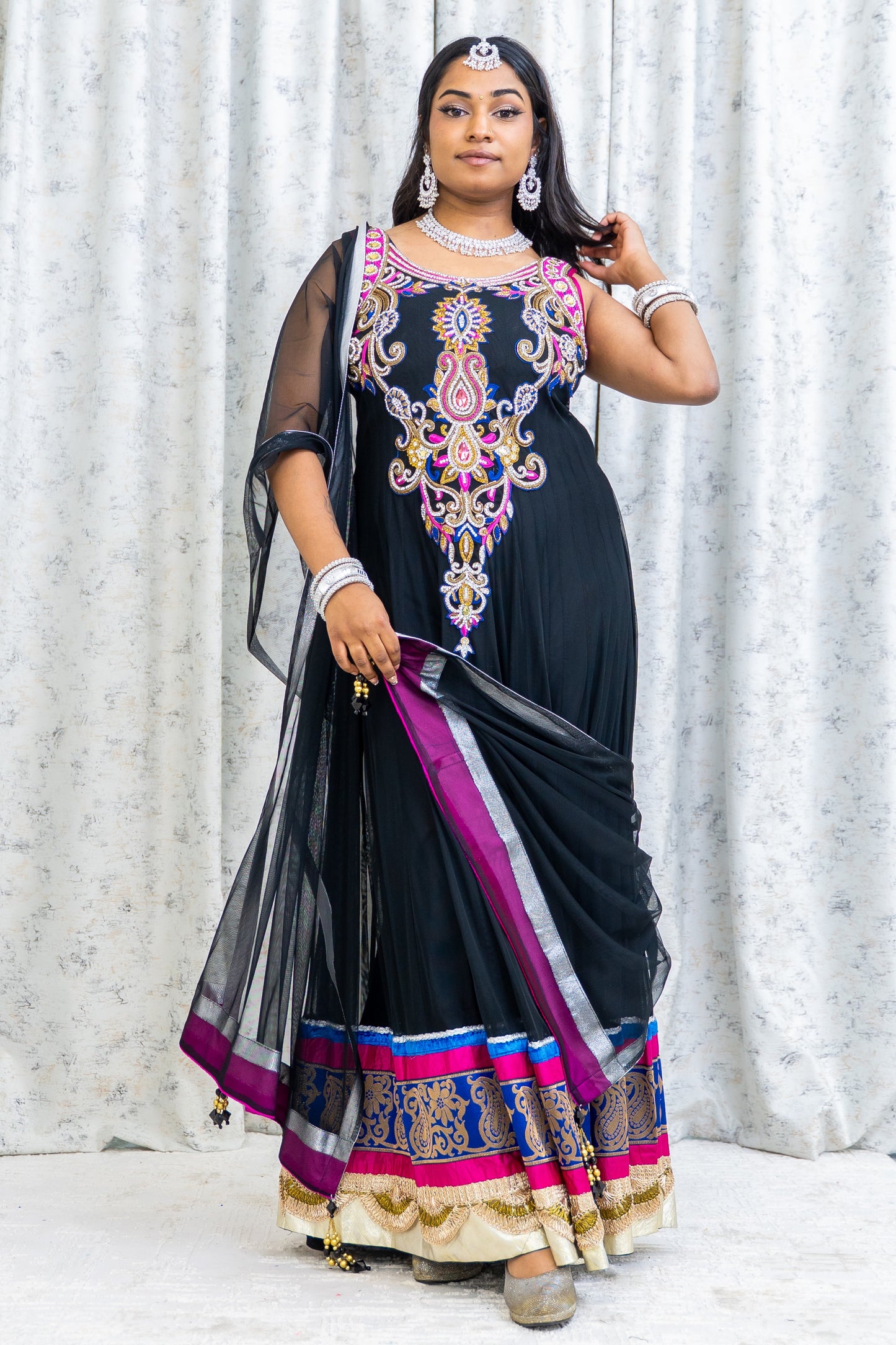 Black Net Punjabi Set with Swarovski Stone Work