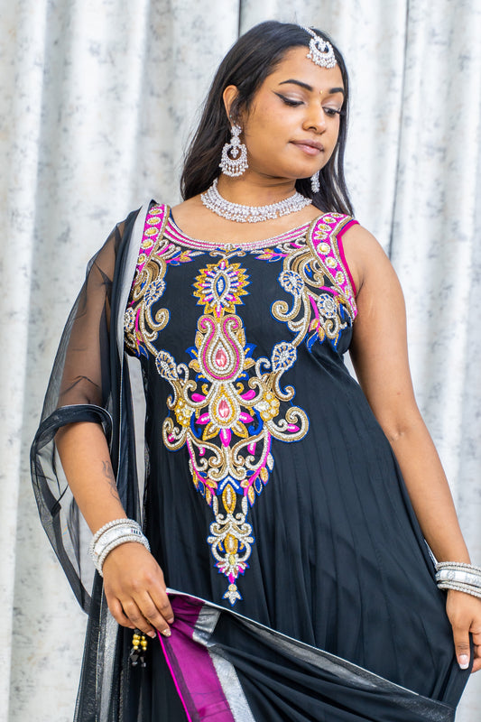 Black Net Punjabi Set with Swarovski Stone Work
