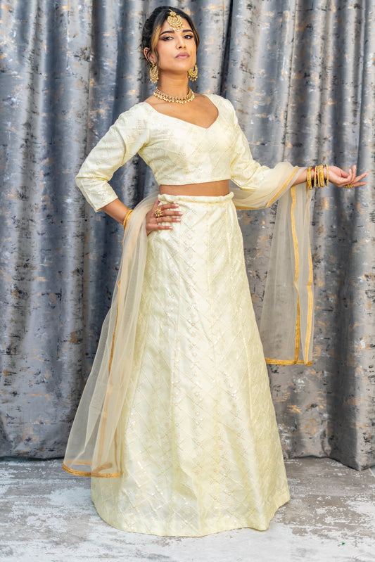 White Cotton Lehenga Set with Embroidery