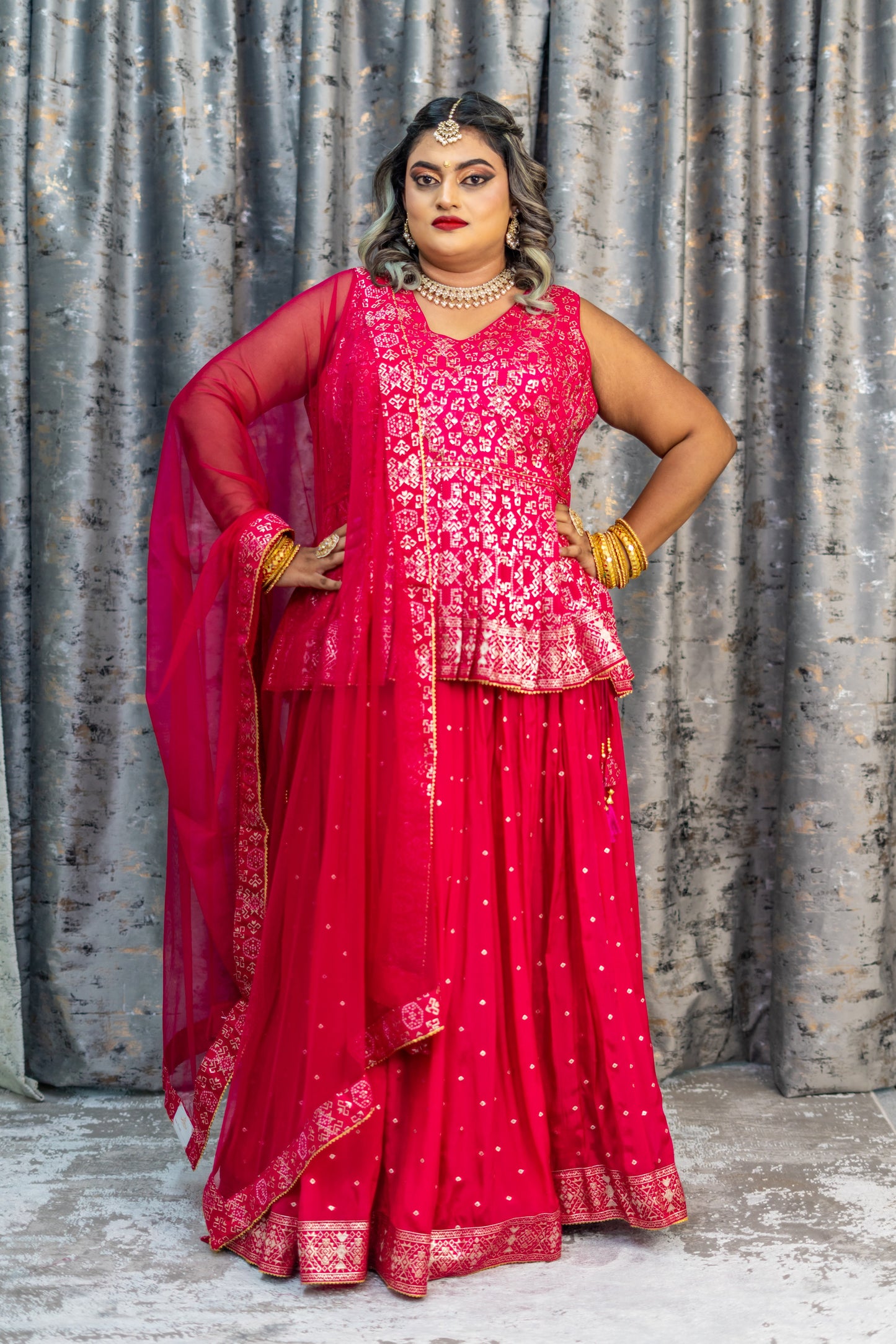 Rani Pink Brocade & Chinon Silk Punjabi Set