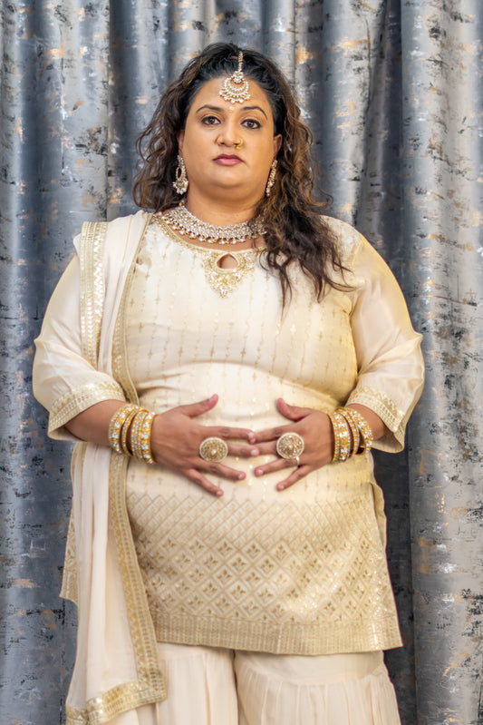 Cream Crepe Silk Punjabi Set