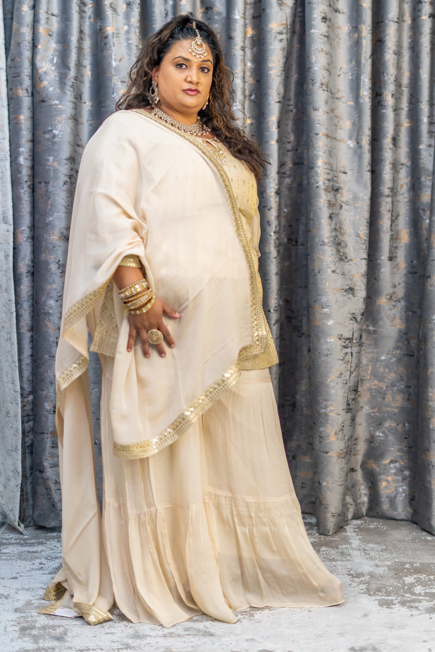 Cream Crepe Silk Punjabi Set