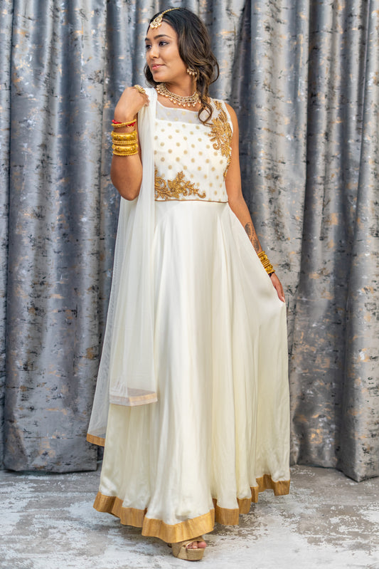 Off Withe Chinon Silk Punjabi Sete