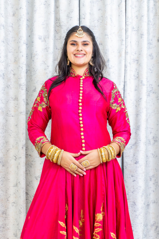 Pink Raw Silk Punjabi Set with Embroidery