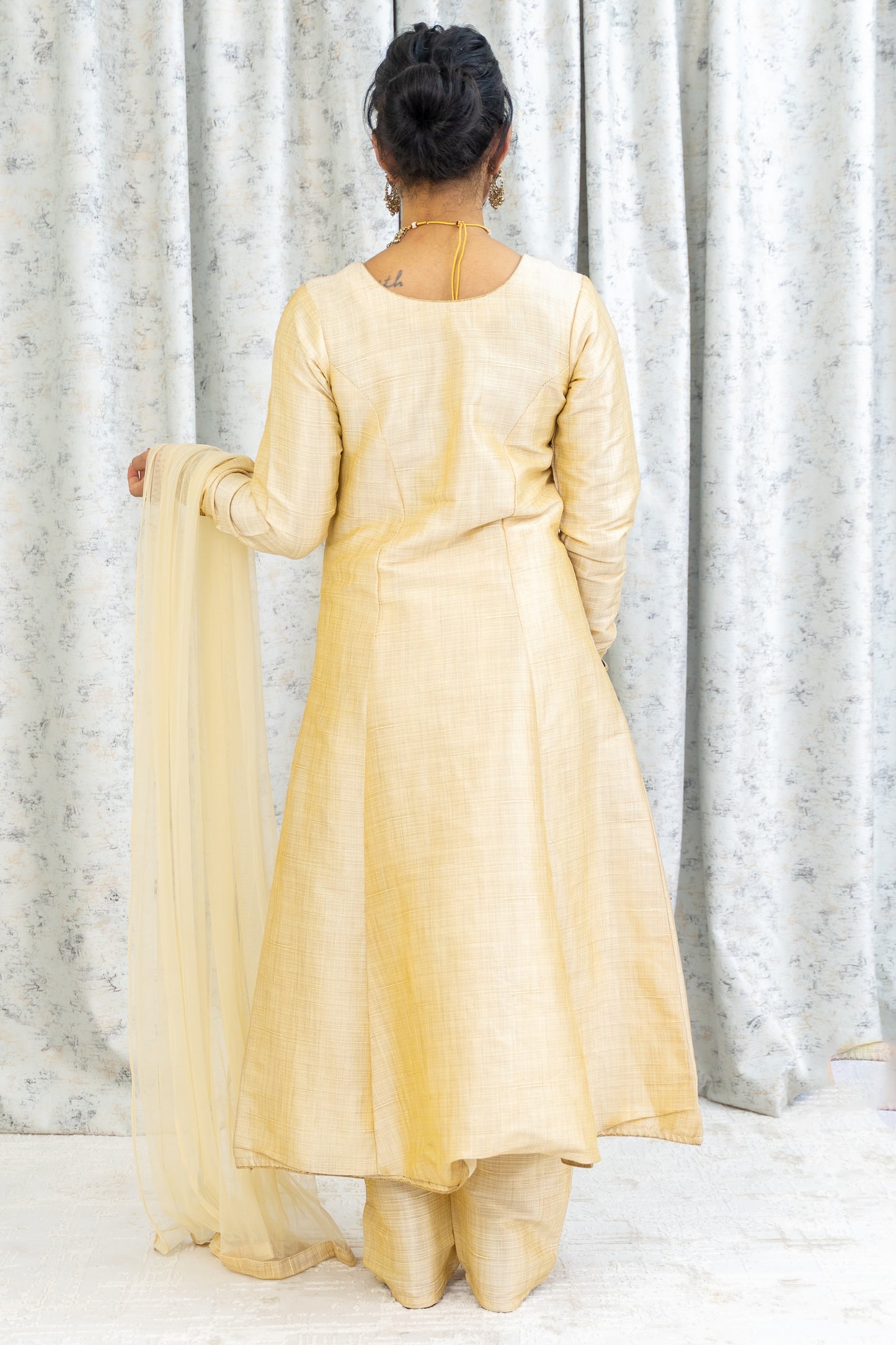 Cream Raw Silk Punjabi Set with Swarovski Stone Work