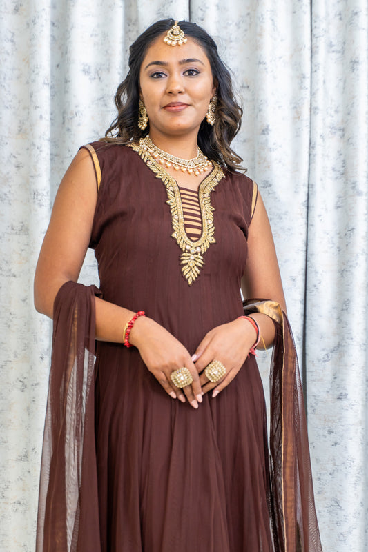 Brown Net Punjabi Set