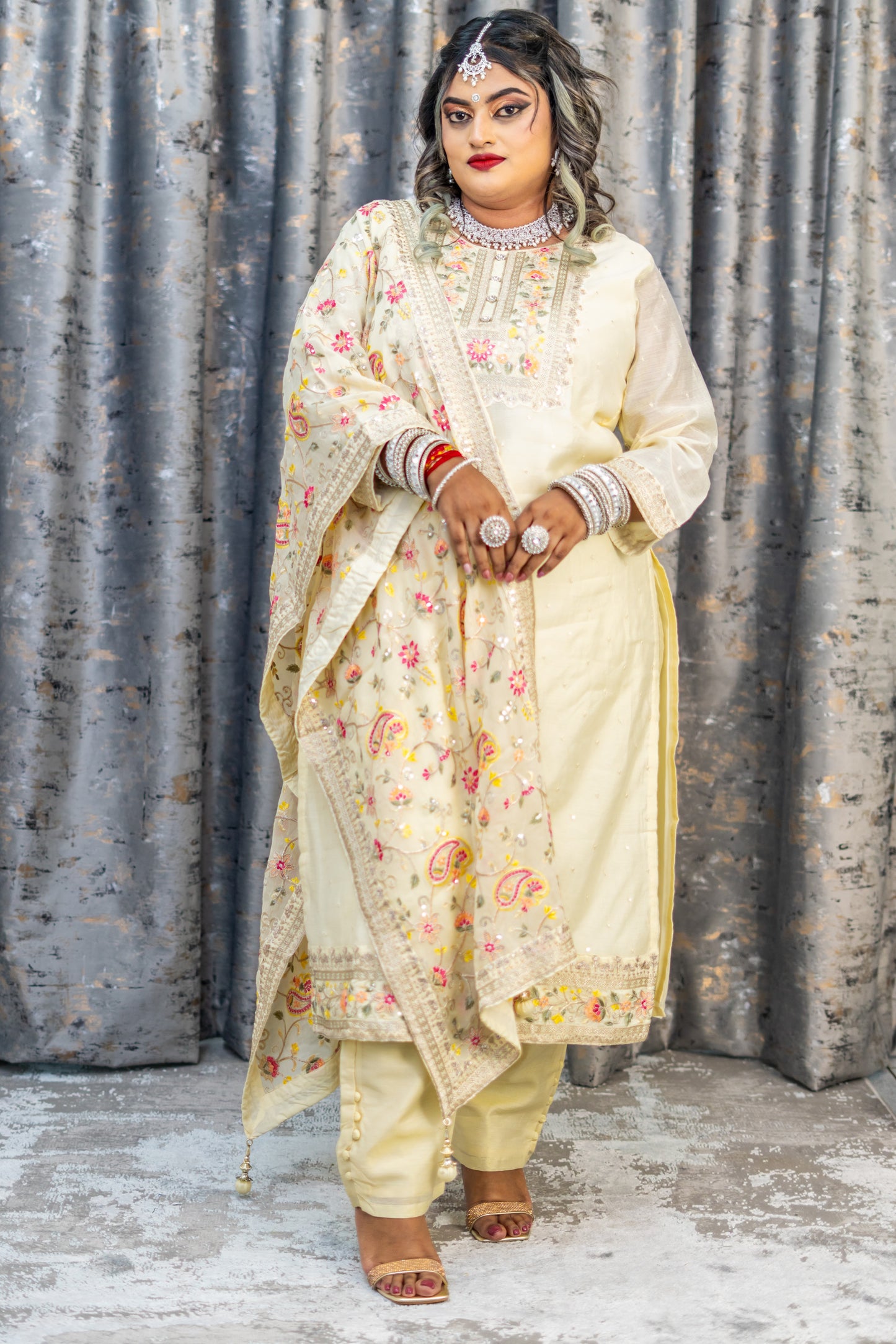 Cream Cotton Punjabi Set with Embroidery