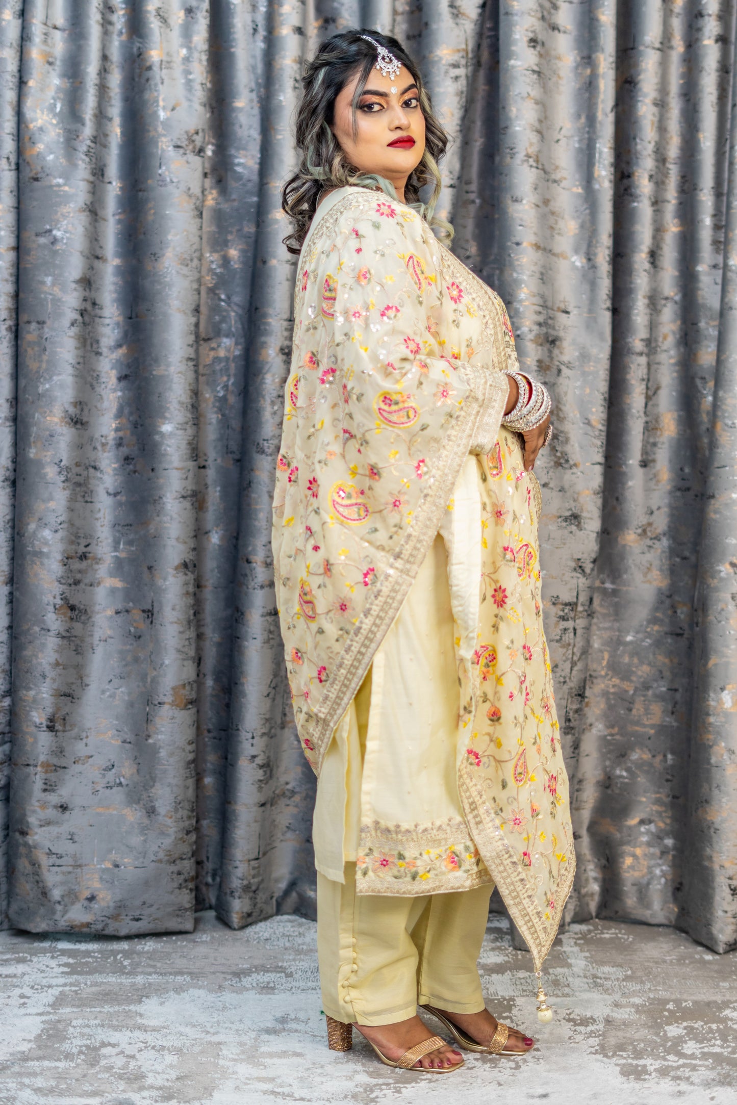 Cream Cotton Punjabi Set with Embroidery