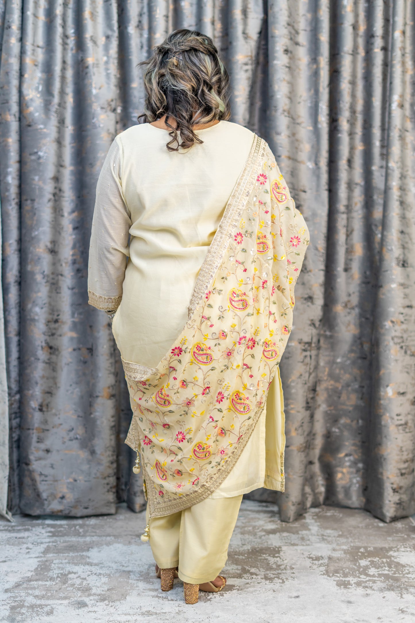 Cream Cotton Punjabi Set with Embroidery