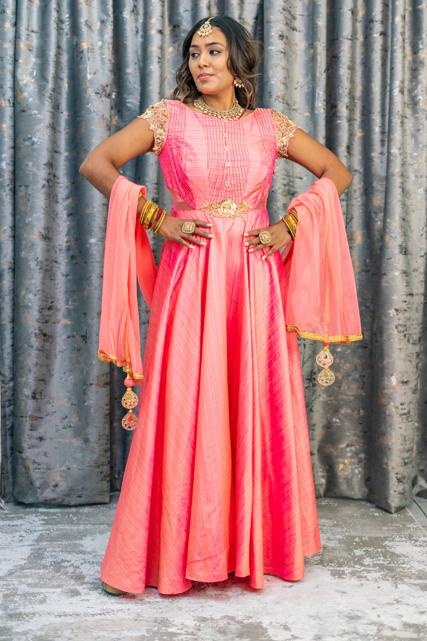 Coral Raw Silk Punjabi Set
