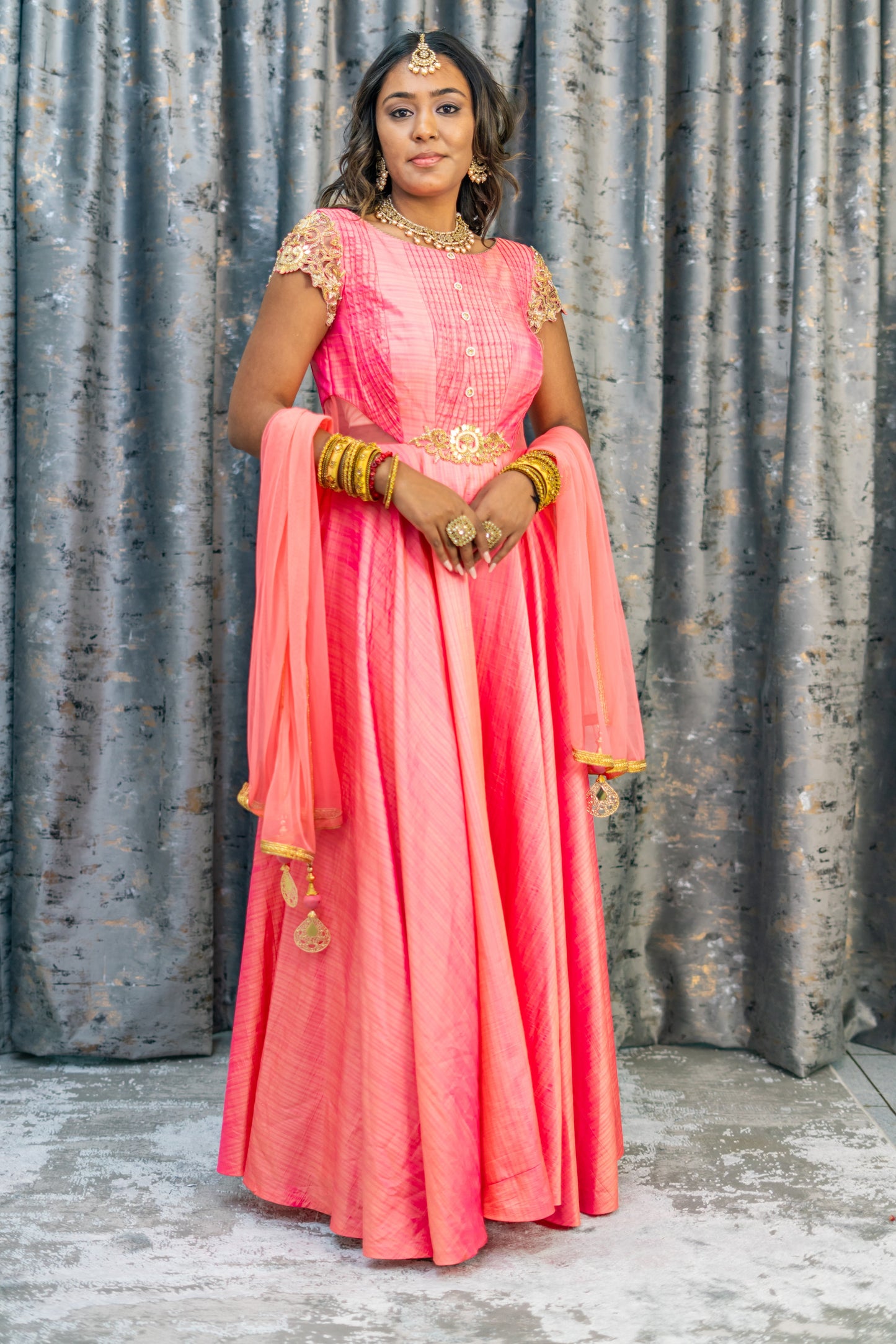 Coral Raw Silk Punjabi Set