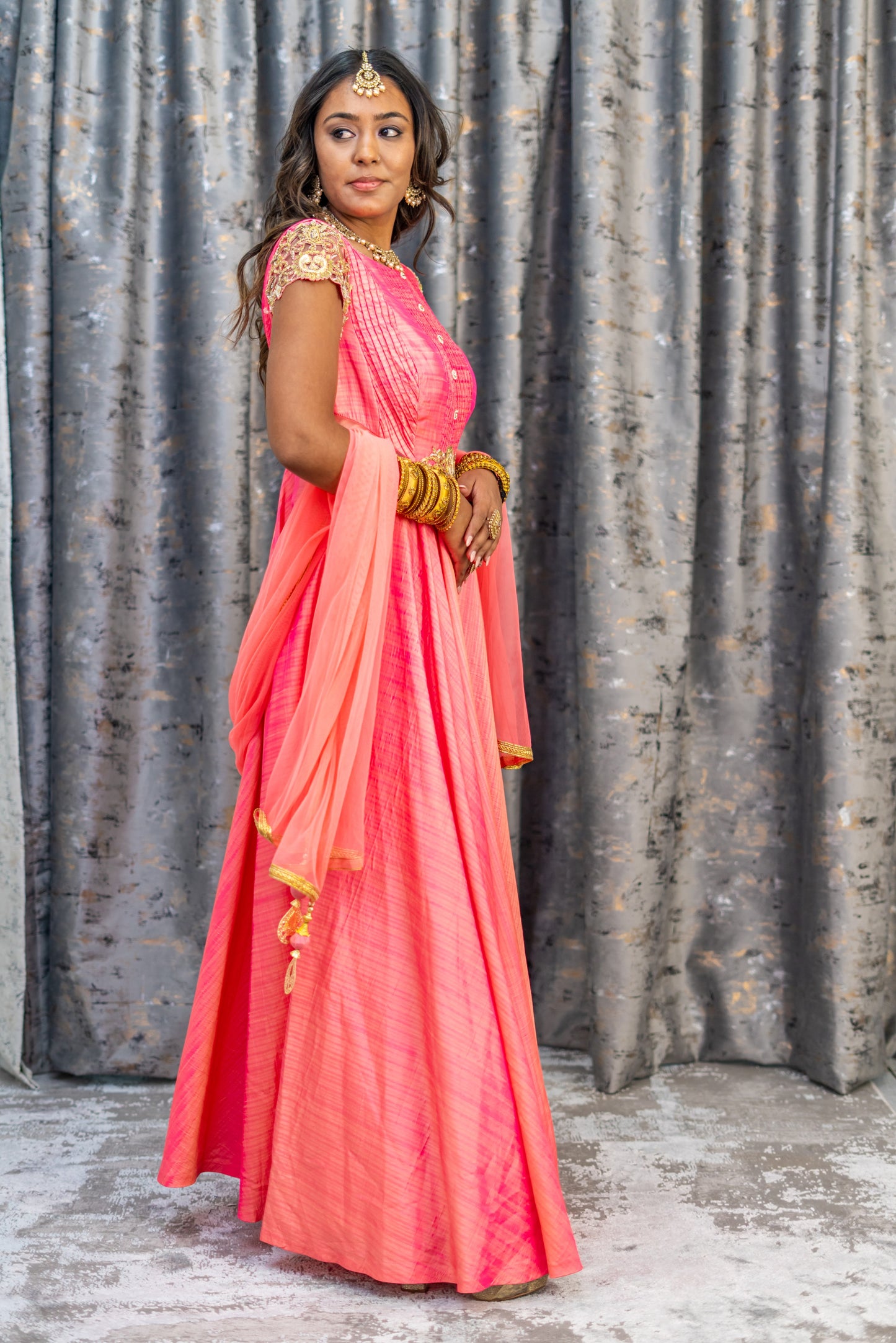 Coral Raw Silk Punjabi Set