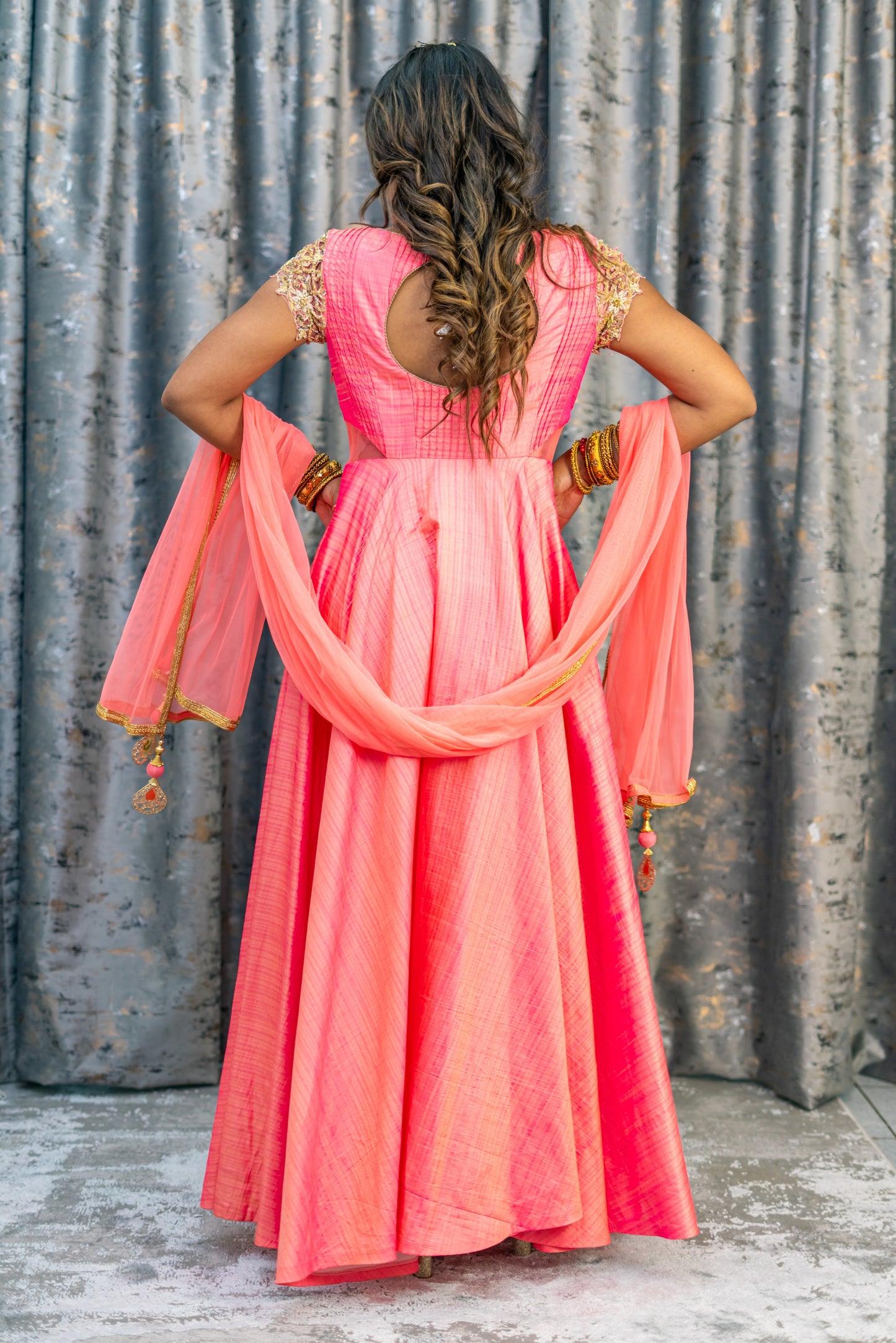 Coral Raw Silk Punjabi Set