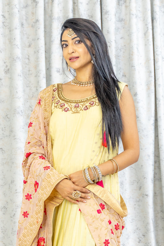 Yellow Cotton Anarkali Set