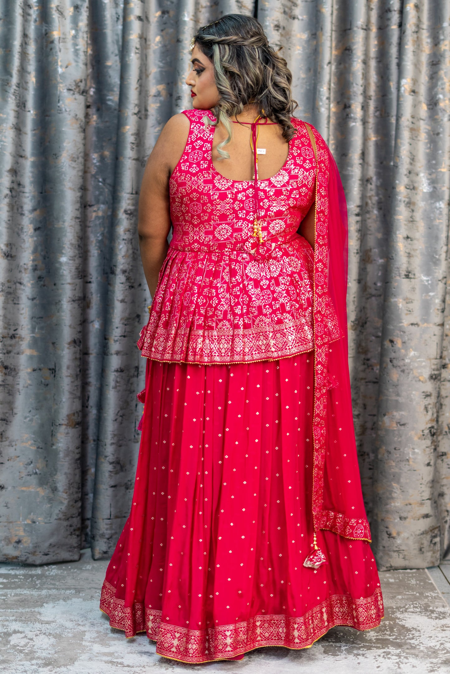 Rani Pink Brocade & Chinon Silk Punjabi Set