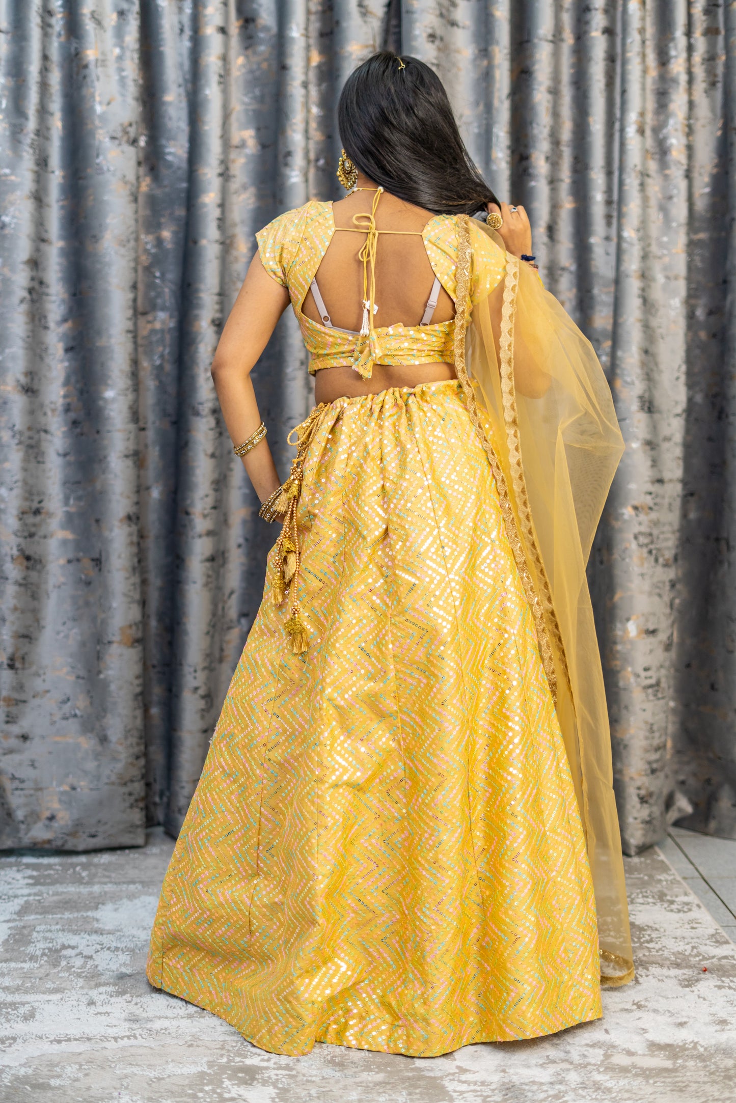 Yellow Cotton Lehenga Set with Floral Embroidery